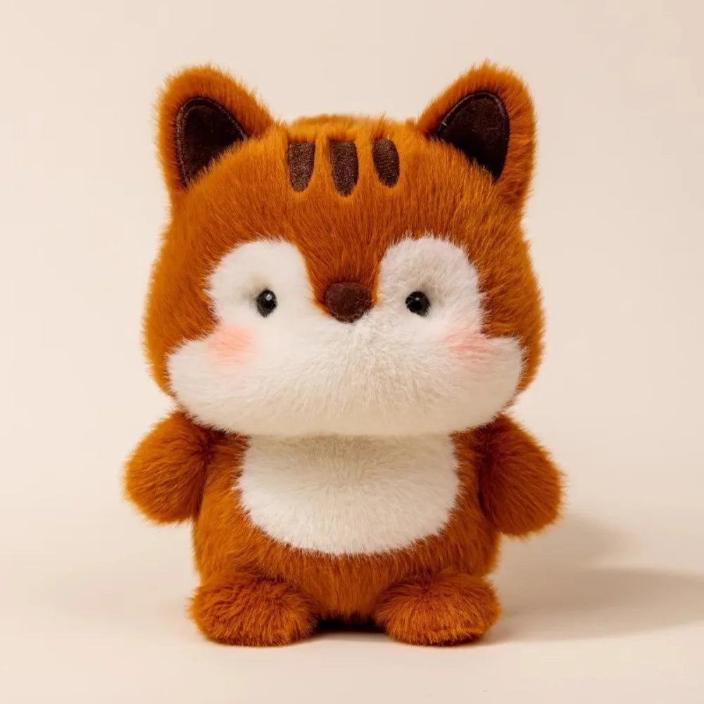 Cute Fun Small Squirrel Plush toy  red with a white belly on a beige background