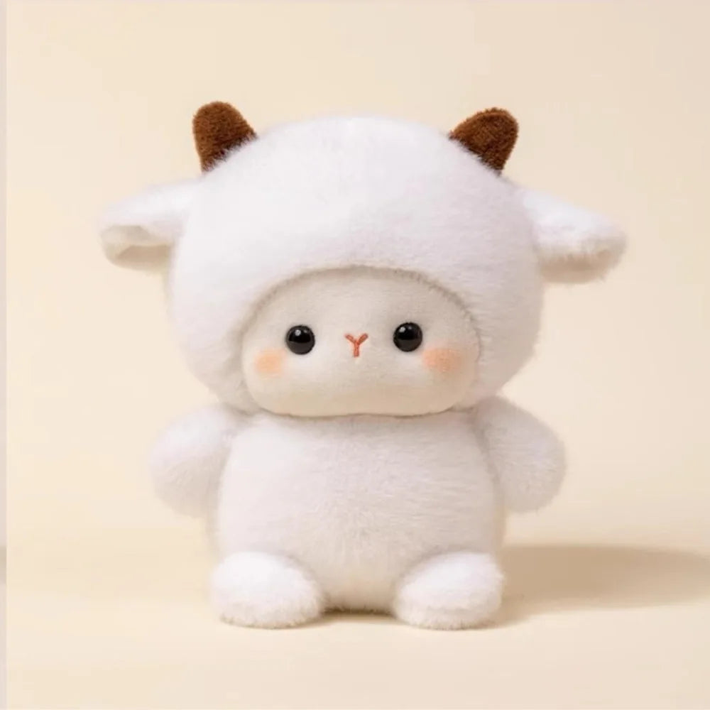 Cute Small Sheep plush toy with ears on a beige background