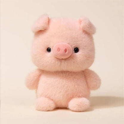 Pink plush pig toy on a beige background