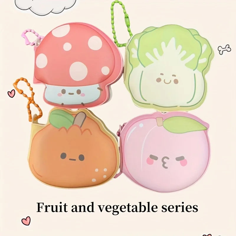 Set of Four cute colourful fruit and vegetable-shaped notepads on a light beige background.